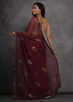 Wine Georgette Saree With Blouse Piece