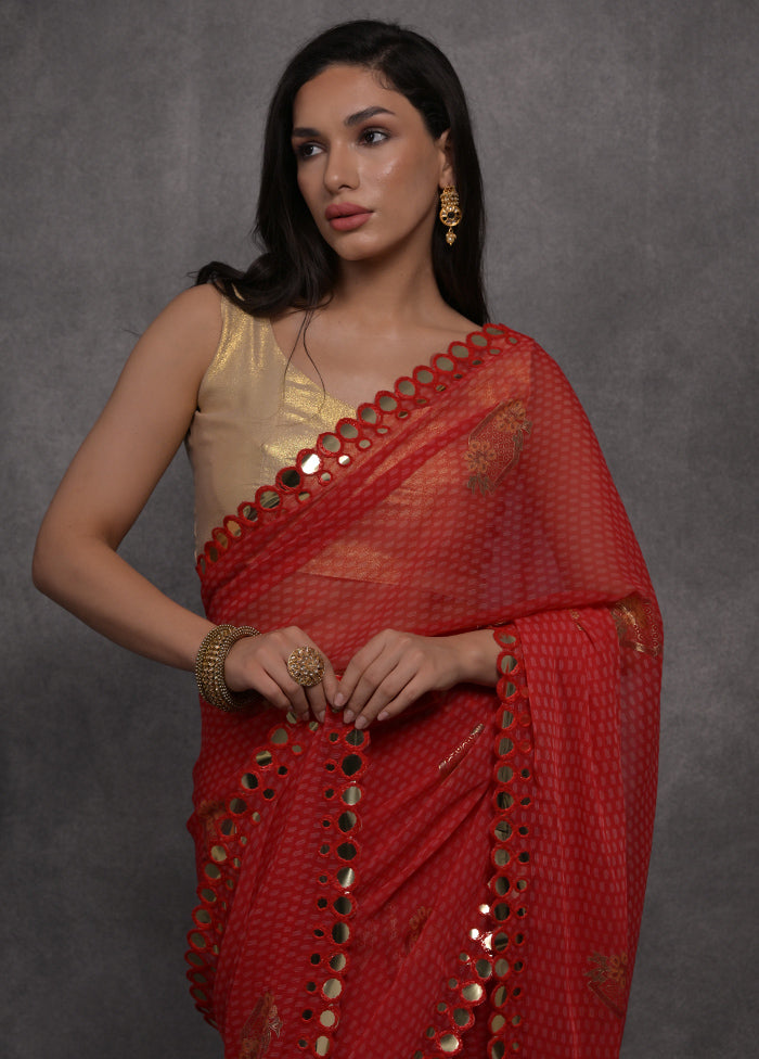 Maroon Georgette Saree With Blouse Piece