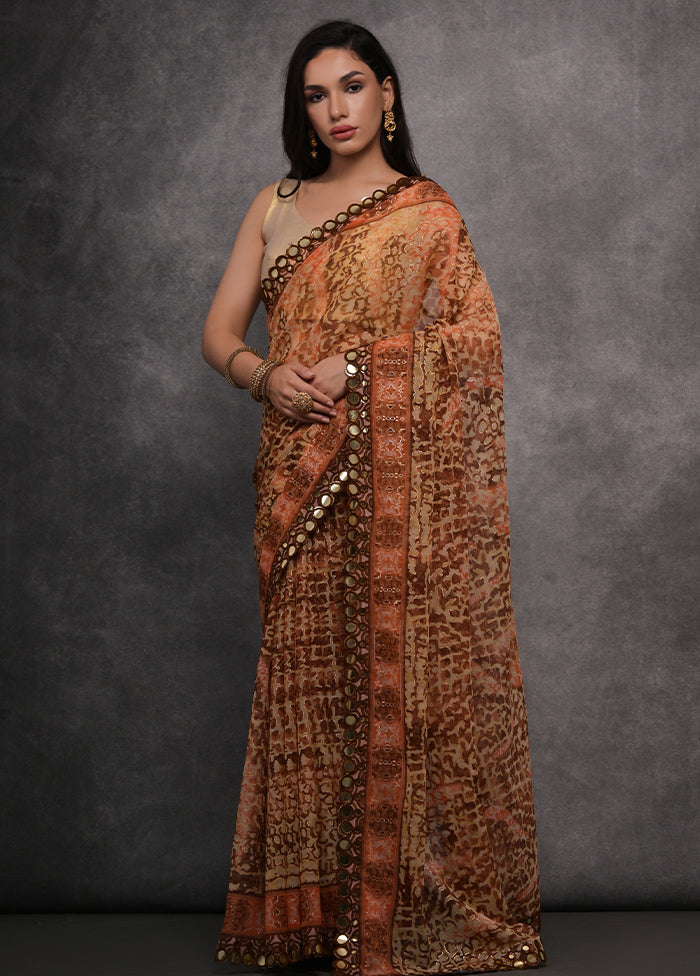 Brown Georgette Saree With Blouse Piece