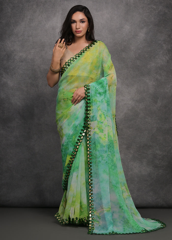 Green Georgette Saree With Blouse Piece