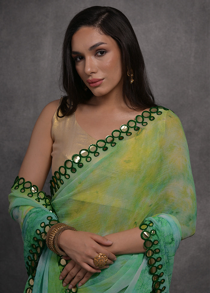 Green Georgette Saree With Blouse Piece