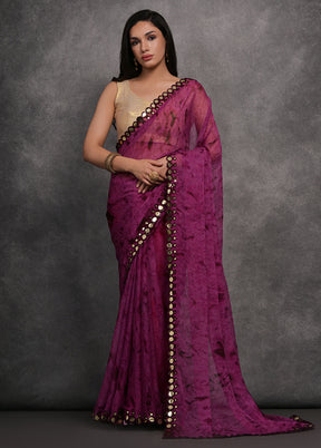 Wine Georgette Saree With Blouse Piece