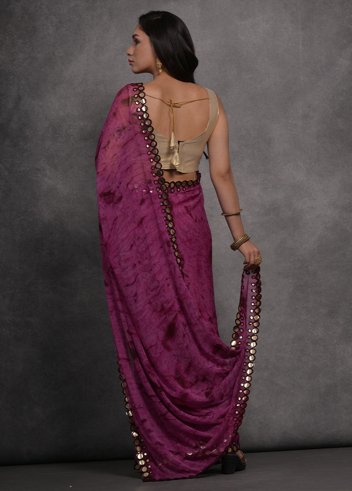 Wine Georgette Saree With Blouse Piece