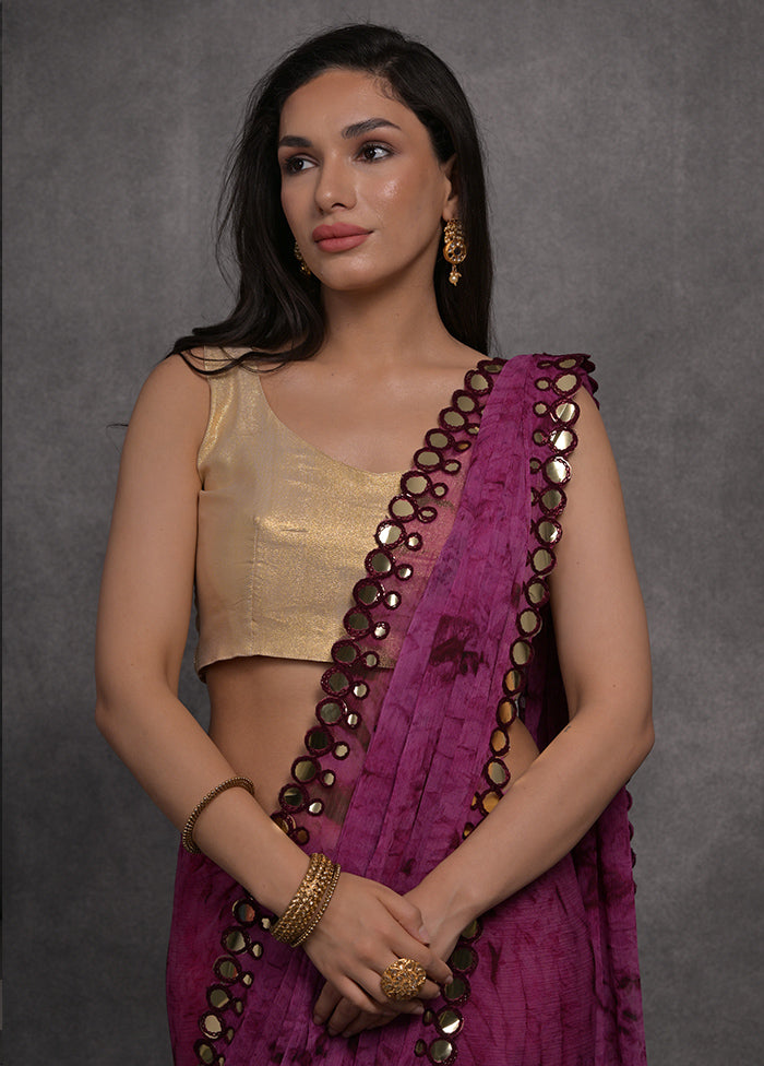 Wine Georgette Saree With Blouse Piece