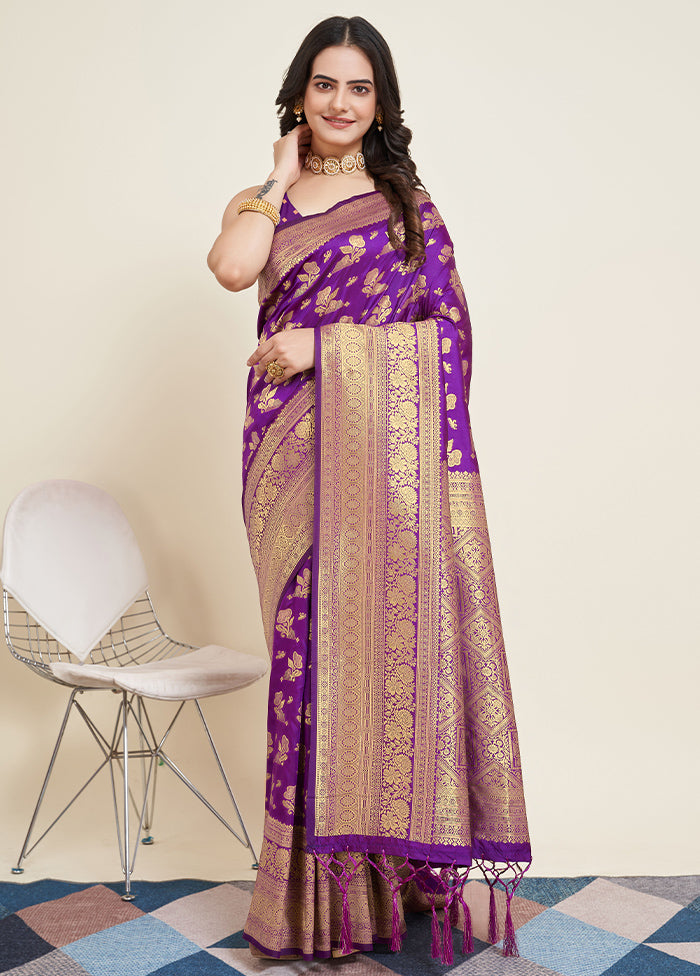 Voilet Dupion Silk Saree With Blouse Piece