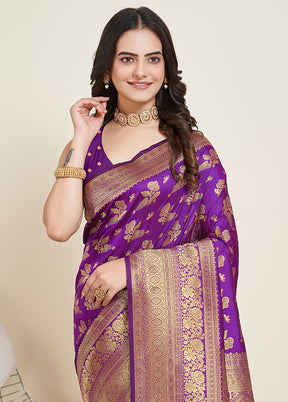 Voilet Dupion Silk Saree With Blouse Piece