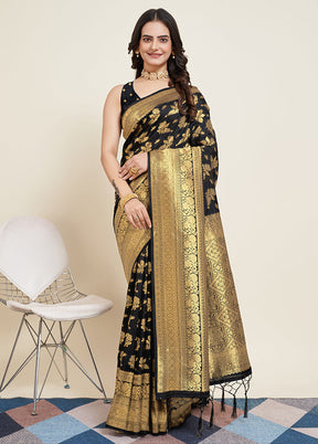 Black Dupion Silk Saree With Blouse Piece