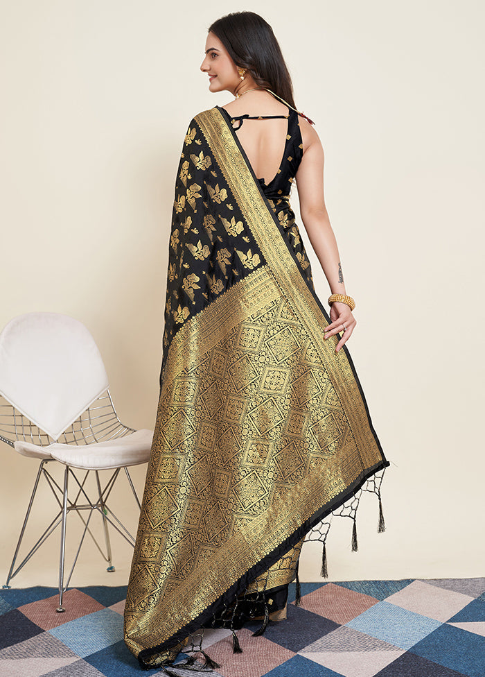 Black Dupion Silk Saree With Blouse Piece