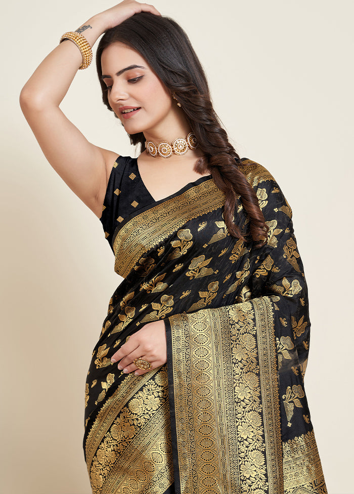 Black Dupion Silk Saree With Blouse Piece