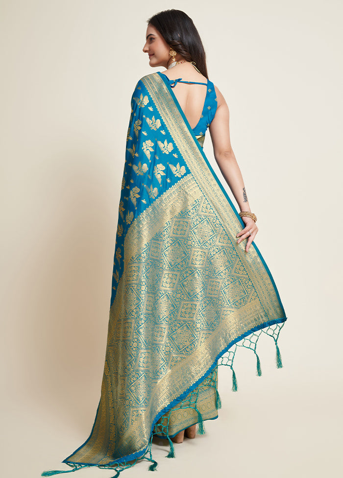 Blue Dupion Silk Saree With Blouse Piece