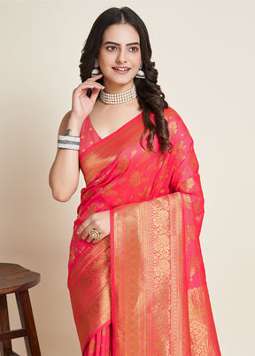 Red Dupion Silk Saree With Blouse Piece