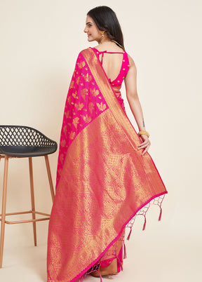 Pink Dupion Silk Saree With Blouse Piece