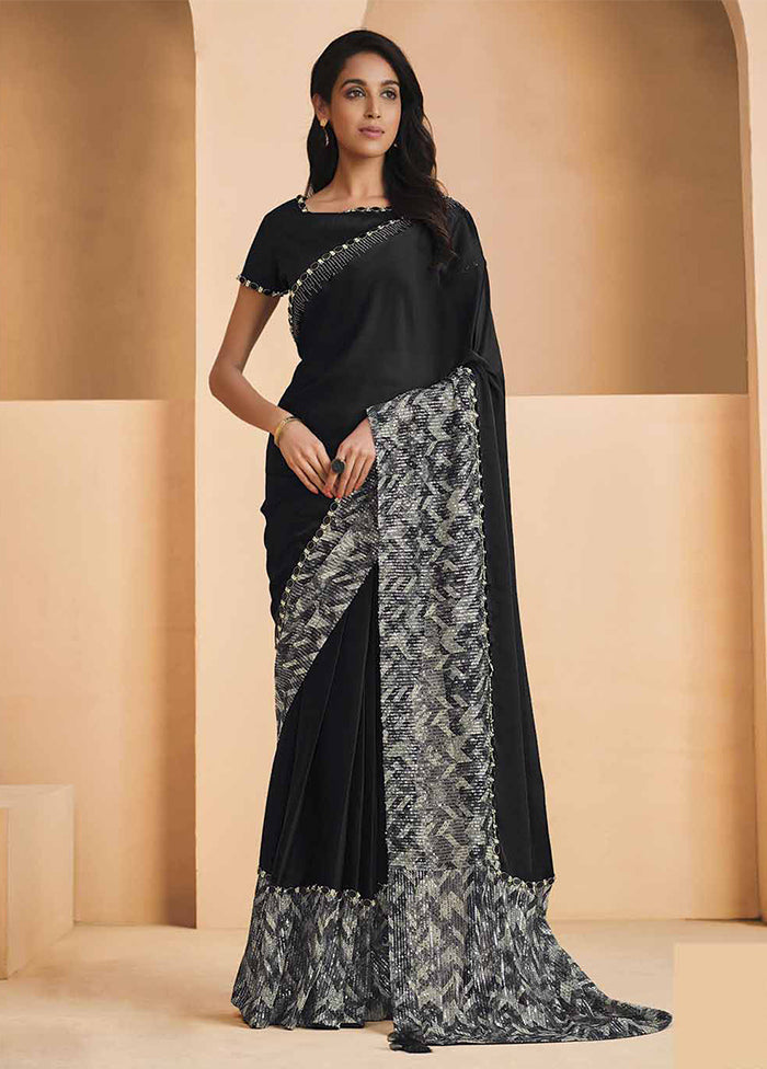 Black Dupion Silk Saree With Blouse Piece