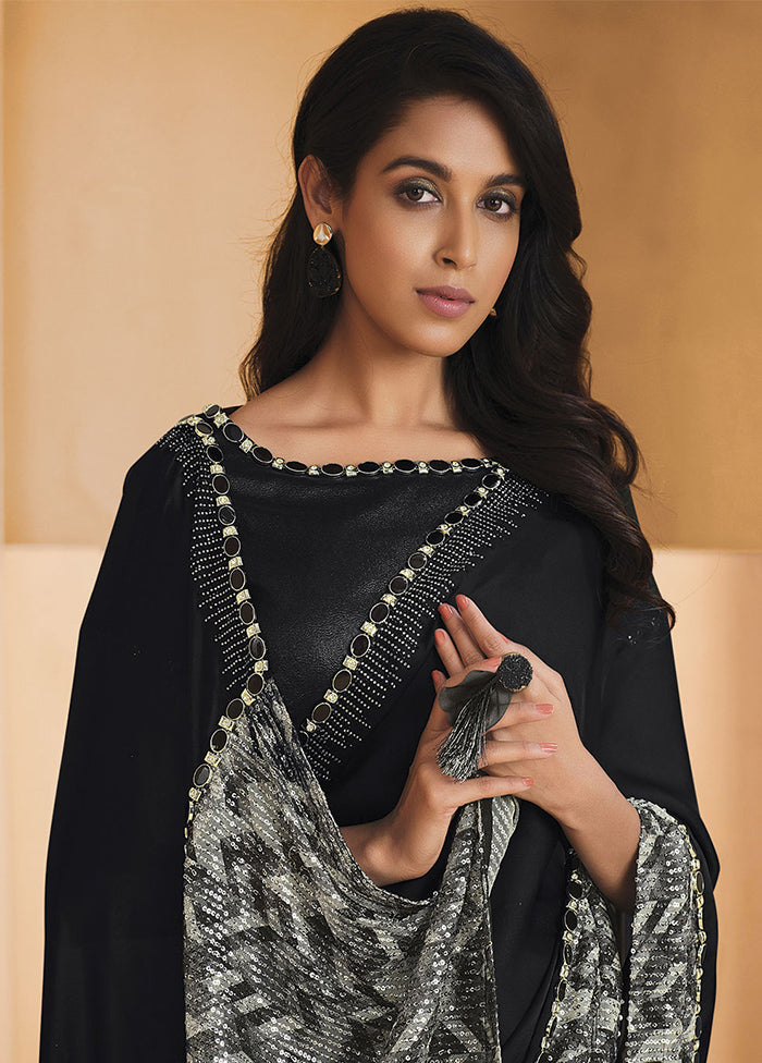 Black Dupion Silk Saree With Blouse Piece