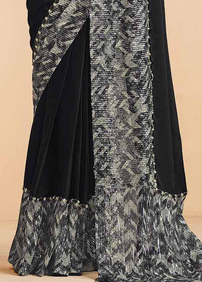 Black Dupion Silk Saree With Blouse Piece