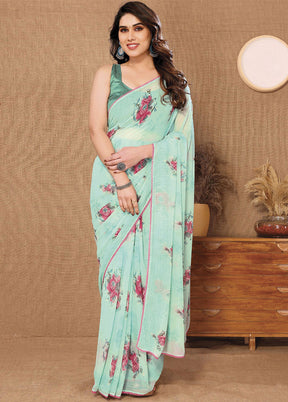 Sea Green Georgette Saree With Blouse Piece