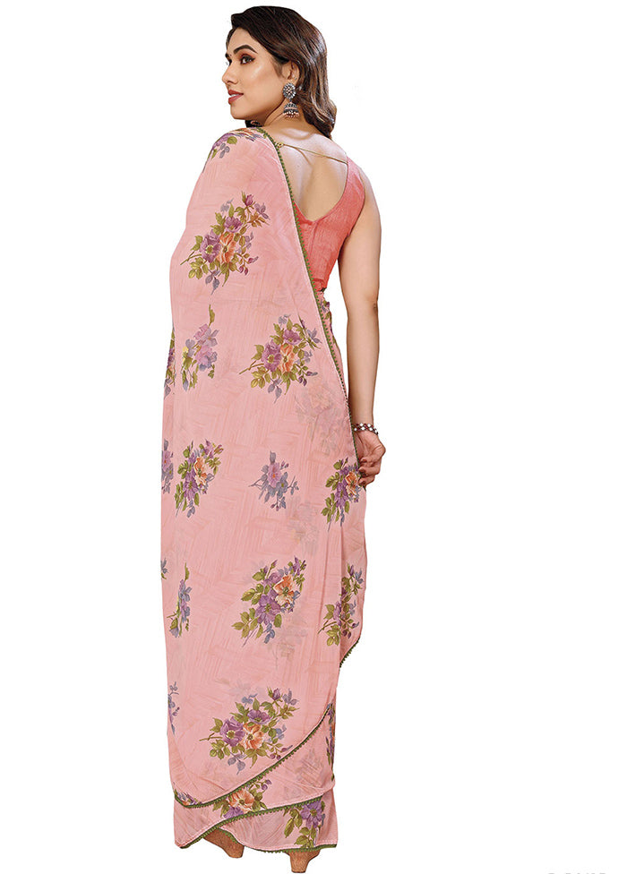 Peach Georgette Saree With Blouse Piece