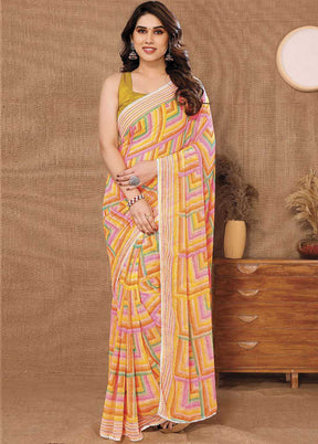 Yellow Georgette Saree With Blouse Piece