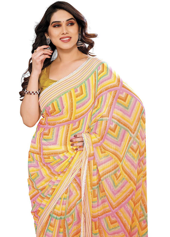 Yellow Georgette Saree With Blouse Piece