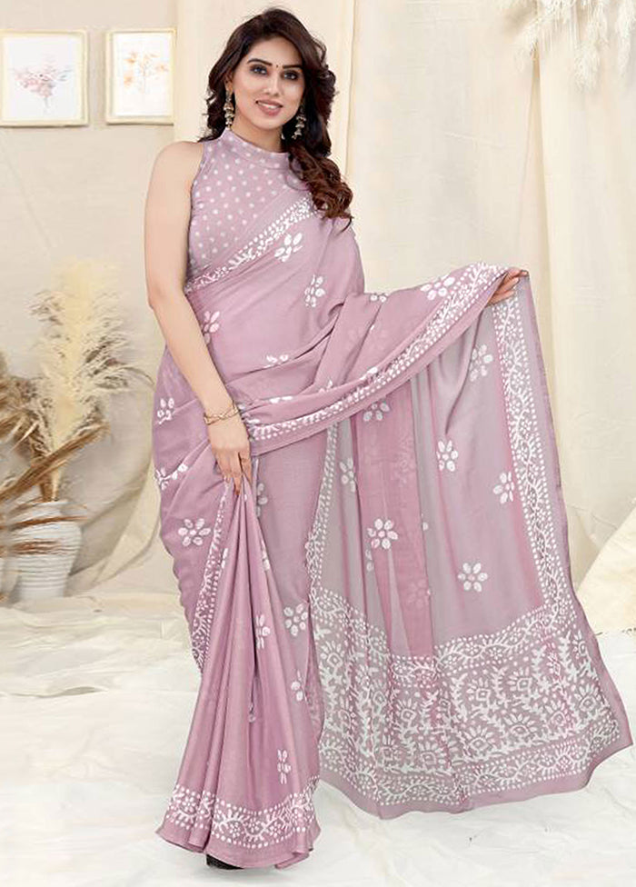 Pink Chiffon Silk Saree With Blouse Piece