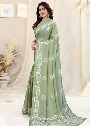 Pista Green Chiffon Silk Saree With Blouse Piece