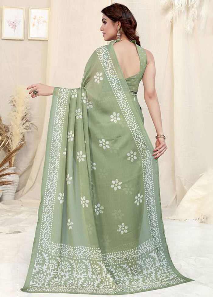 Pista Green Chiffon Silk Saree With Blouse Piece