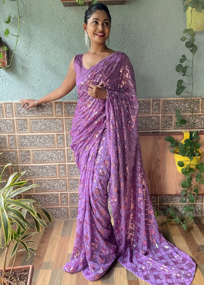 Purple Georgette Saree With Blouse Piece