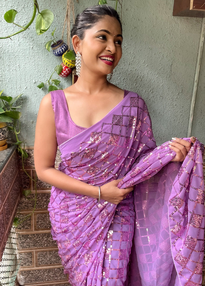 Purple Georgette Saree With Blouse Piece