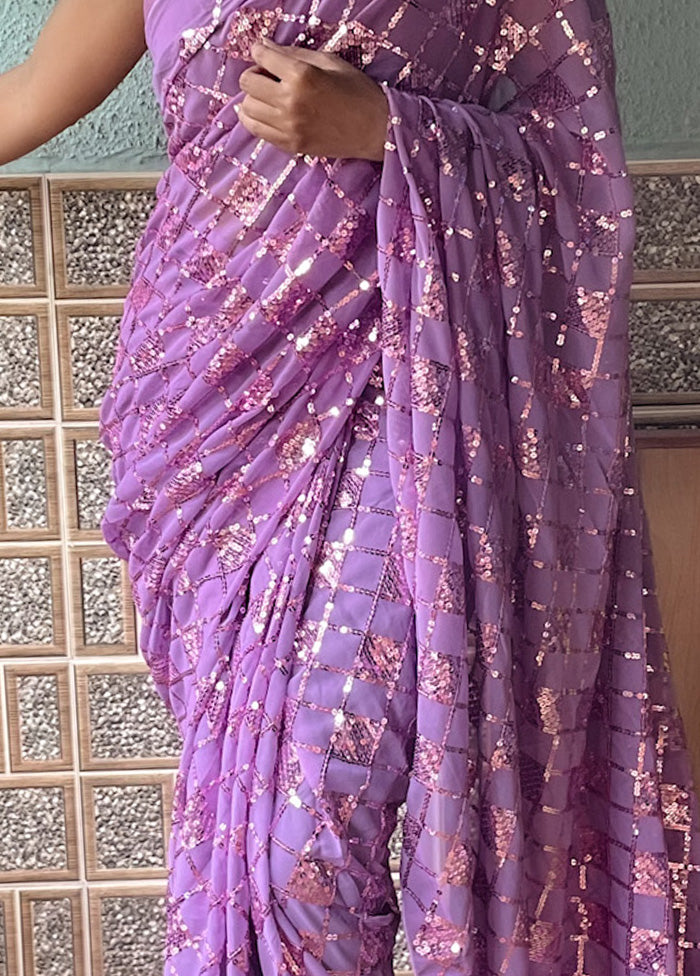 Purple Georgette Saree With Blouse Piece