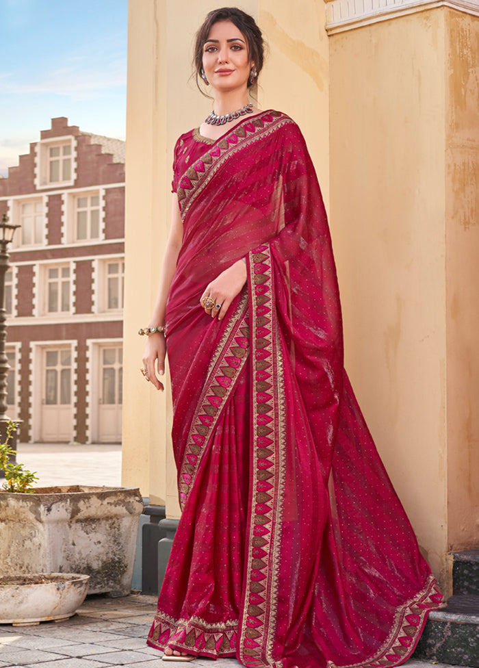 Maroon Dupion Silk Saree With Blouse Piece