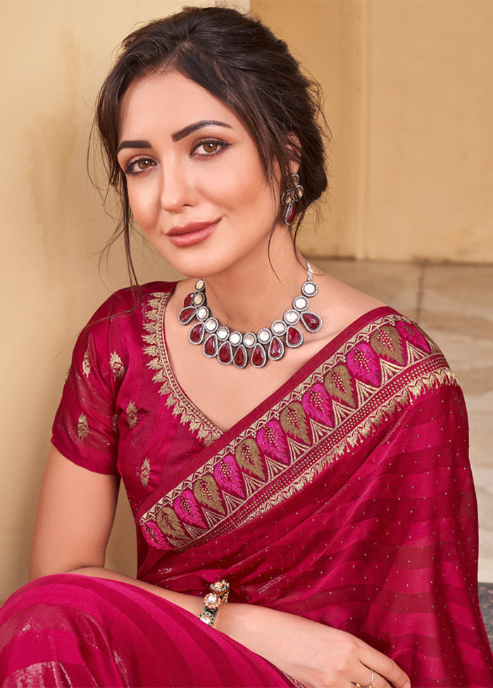 Maroon Dupion Silk Saree With Blouse Piece