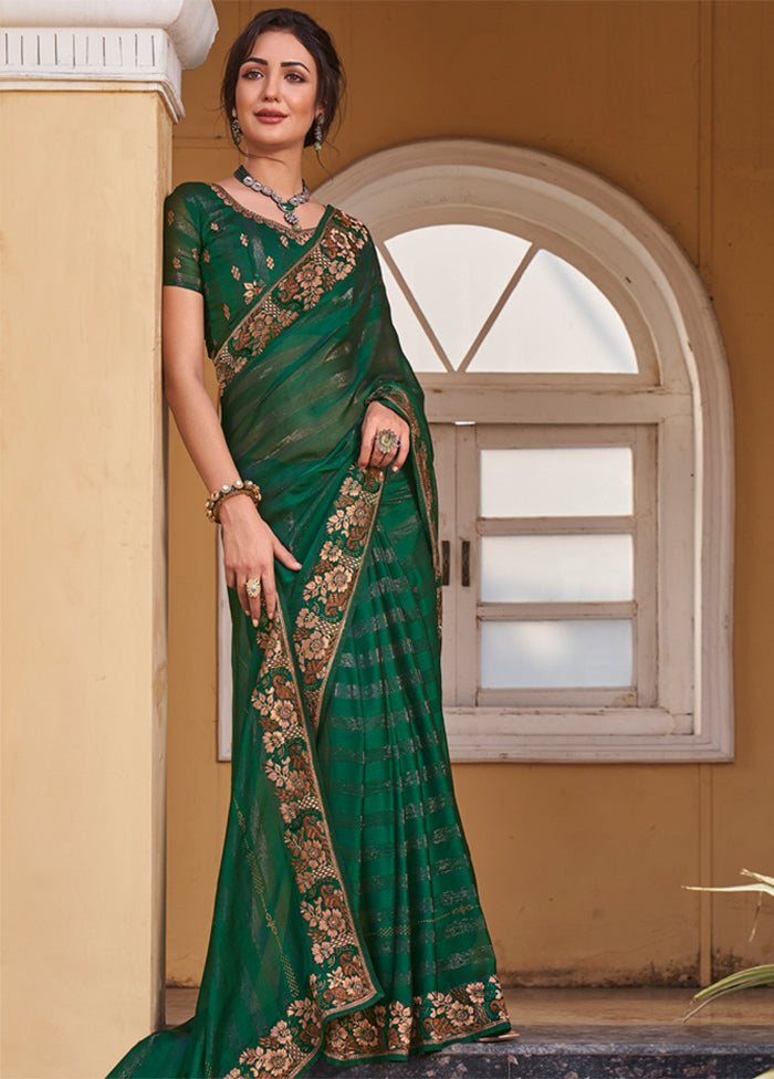 Green Dupion Silk Saree With Blouse Piece