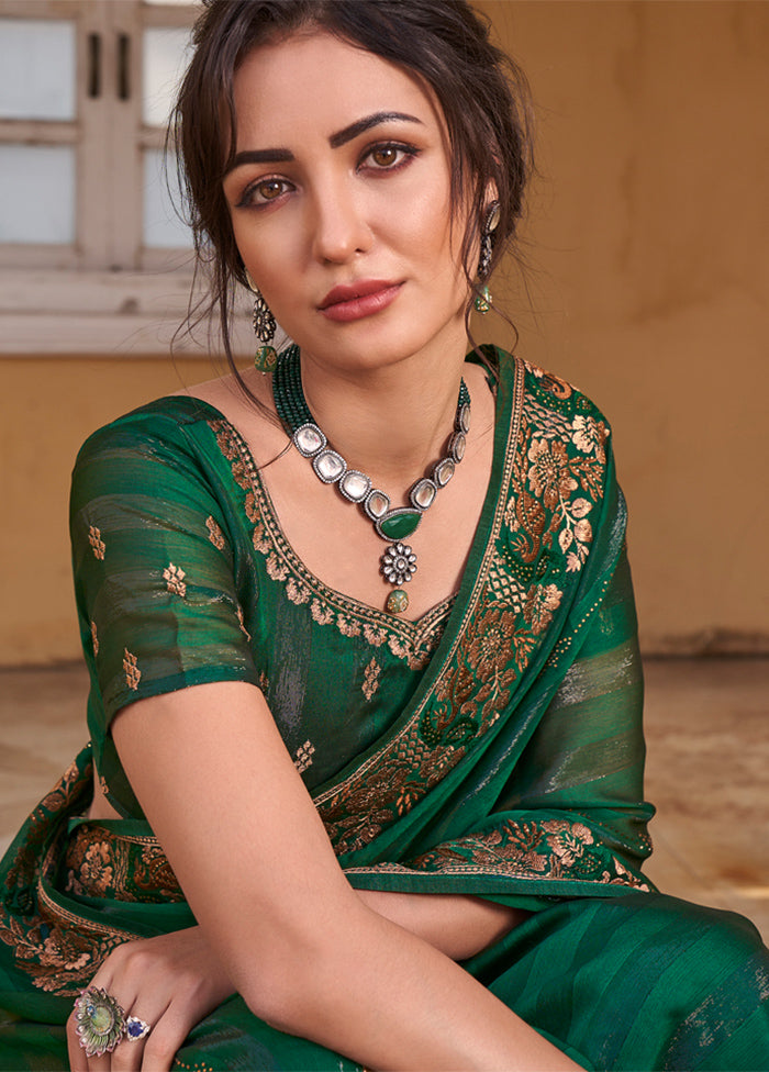 Green Dupion Silk Saree With Blouse Piece