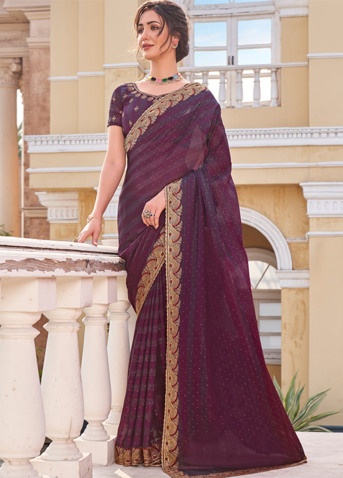 Wine Dupion Silk Saree With Blouse Piece