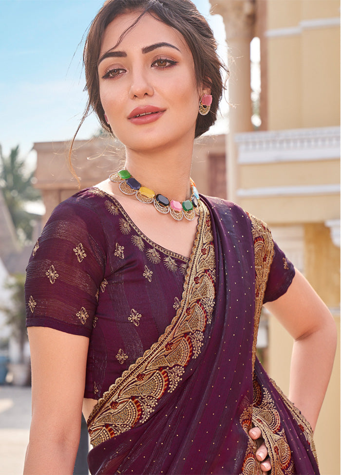 Wine Dupion Silk Saree With Blouse Piece