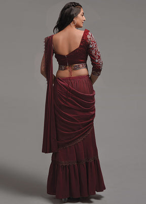 Maroon Georgette Saree With Blouse Piece