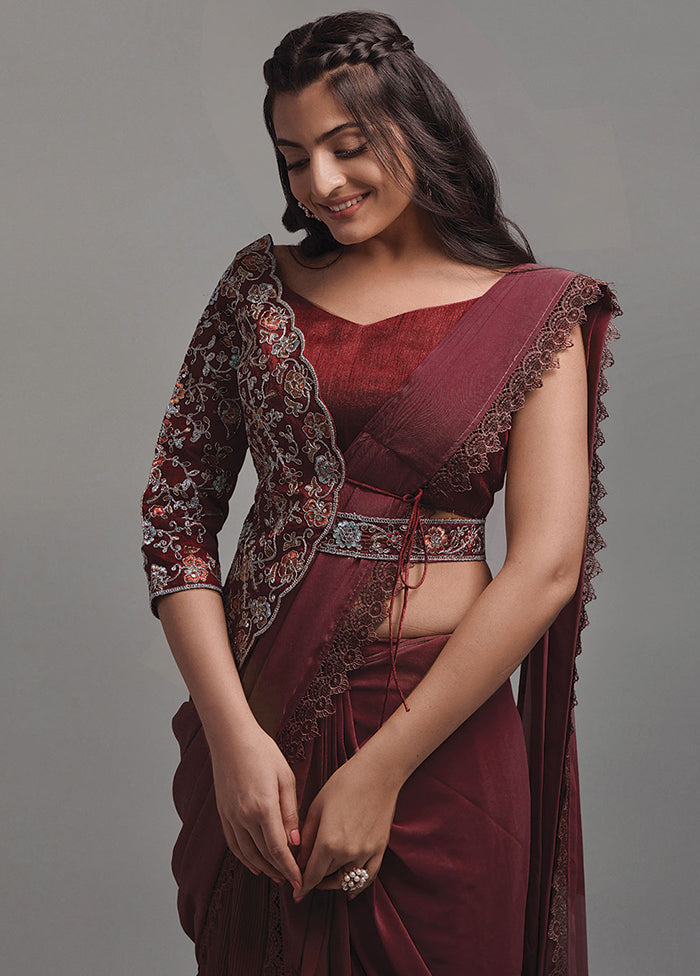 Maroon Georgette Saree With Blouse Piece