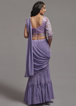 Purple Georgette Saree With Blouse Piece