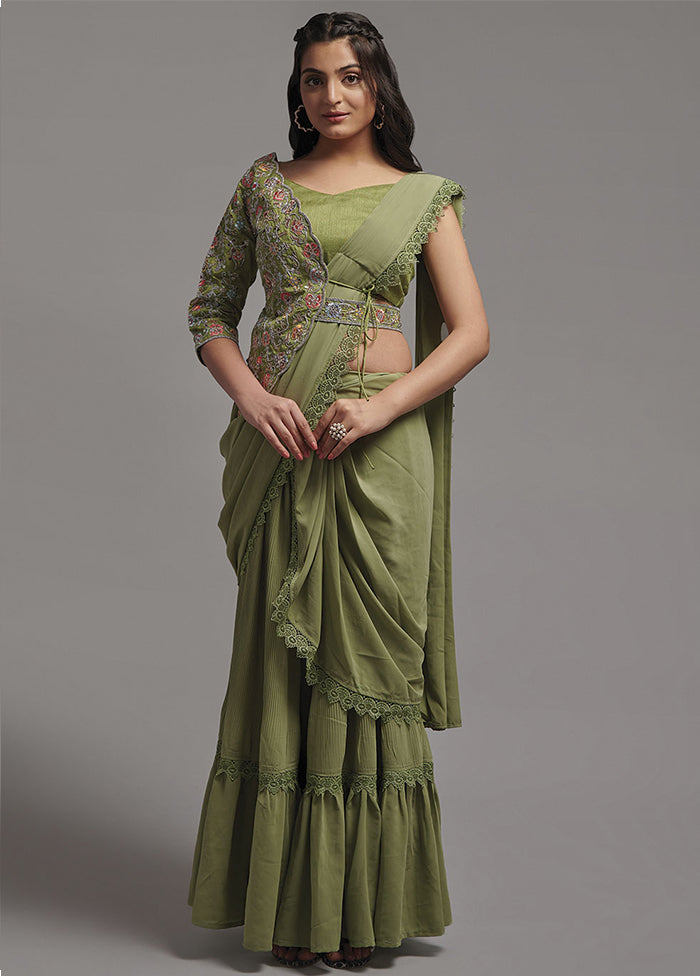 Mehendi Georgette Saree With Blouse Piece