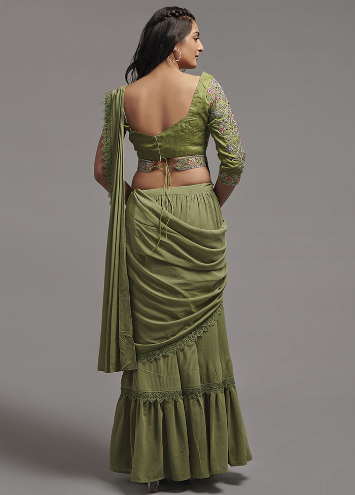 Mehendi Georgette Saree With Blouse Piece