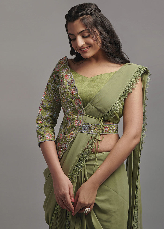 Mehendi Georgette Saree With Blouse Piece