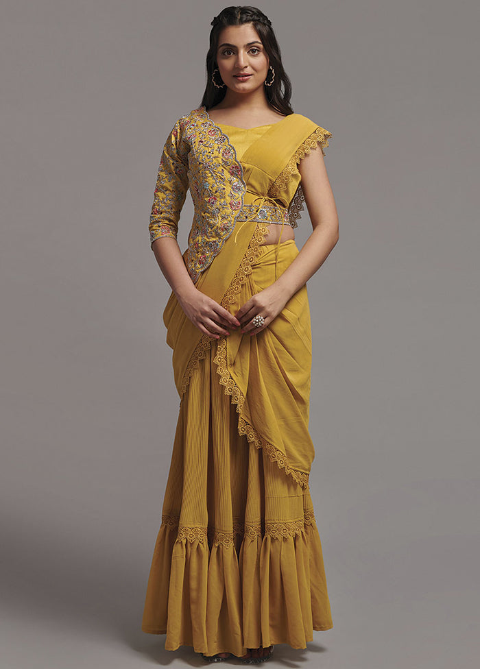 Mustard Georgette Saree With Blouse Piece