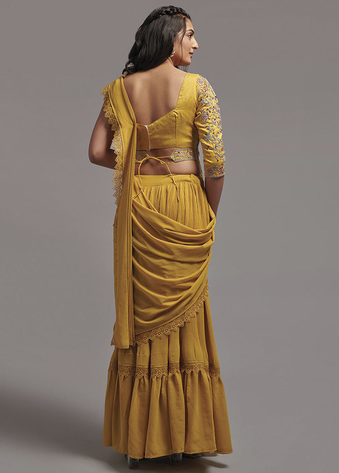 Mustard Georgette Saree With Blouse Piece