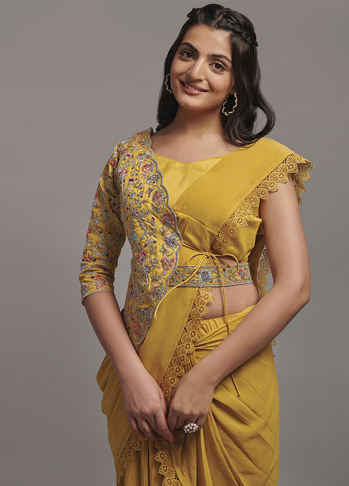 Mustard Georgette Saree With Blouse Piece