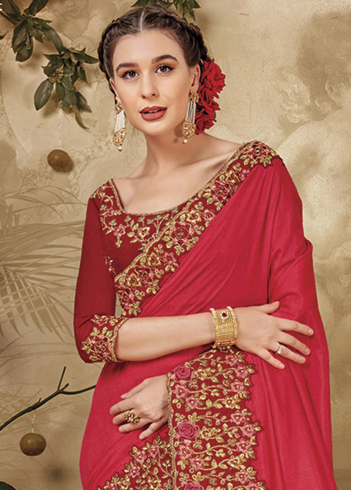 Red Silk Saree With Blouse Piece