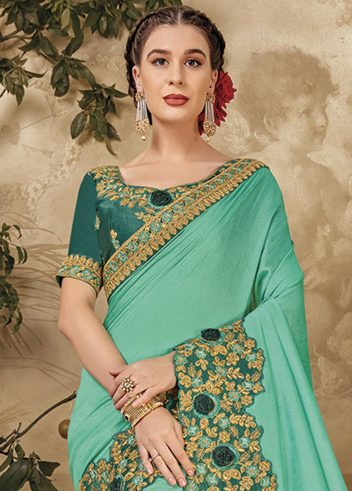 Sea Green Silk Saree With Blouse Piece