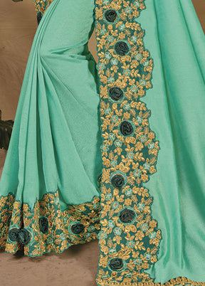 Sea Green Silk Saree With Blouse Piece