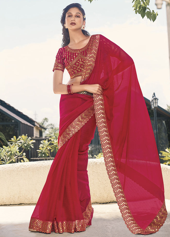 Red Silk Saree With Blouse Piece