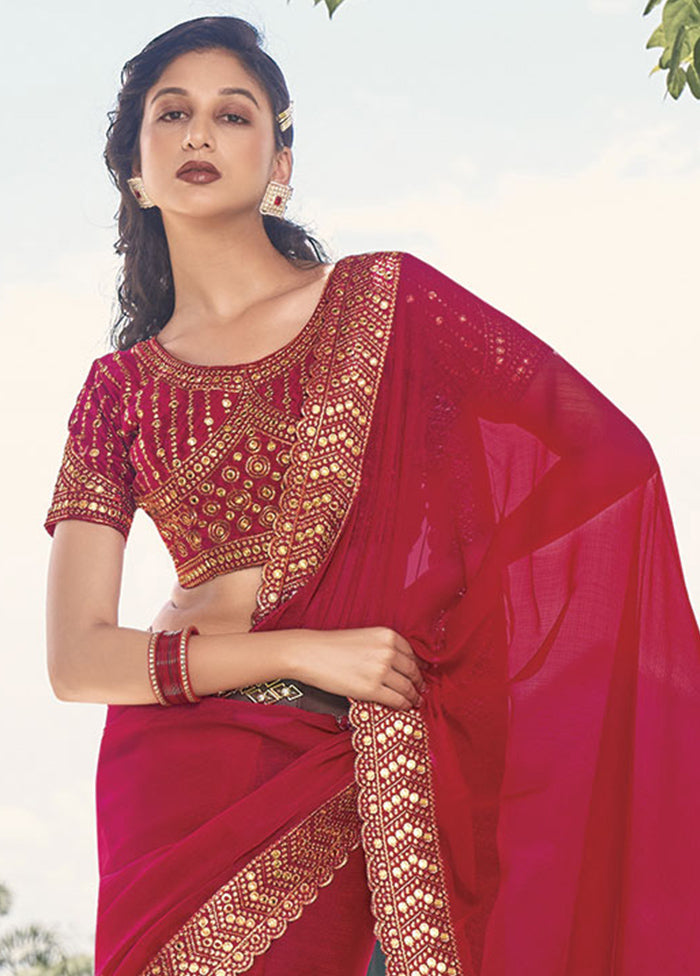 Red Silk Saree With Blouse Piece