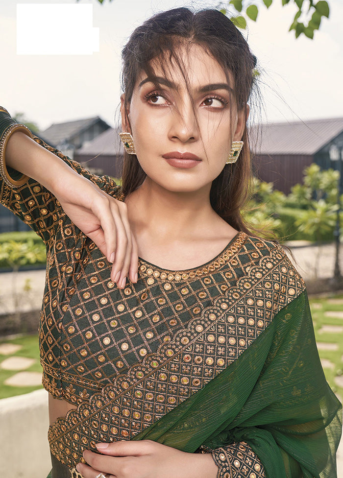 Green Silk Saree With Blouse Piece